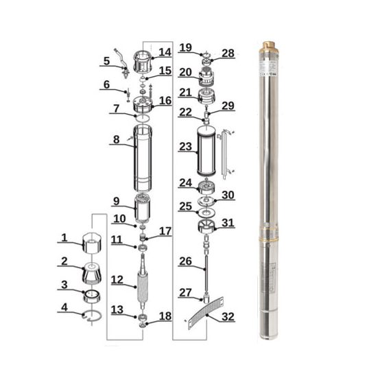 Cevna potopna črpalka 1100 W 3000 L / uro 152 m 75 mm 2 - TISTO Cevna potopna črpalka 1100 W 3000 L / uro 152 m 75 mm 2 - TISTO