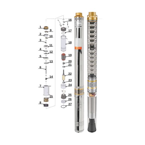 Cevna potopna črpalka 5500 W 26100 L / uro 99 m 98 mm 400 V 2 - TISTO Cevna potopna črpalka 5500 W 26100 L / uro 99 m 98 mm 400 V 2 - TISTO